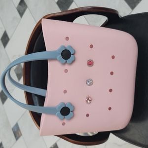 Rubber Tote Charm Bag with 3 Handmade Charms